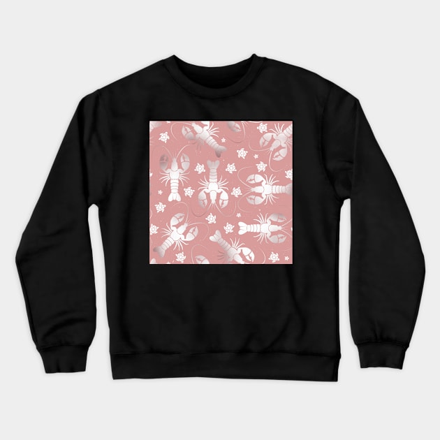 lobster love silver on pink Crewneck Sweatshirt by colorofmagic